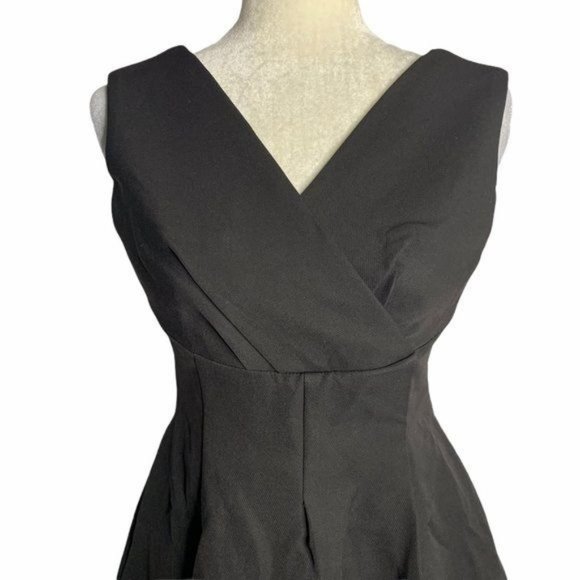 Genuine People Fit n Flare Surplice Dress XS Black Lined Pockets Zipper NEW - Picture 2 of 7